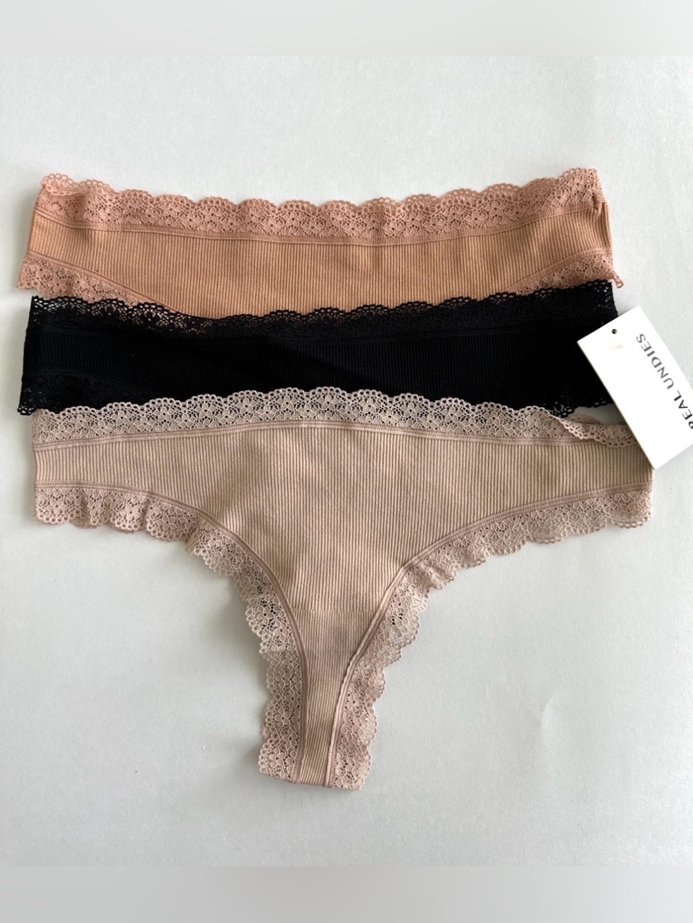 Real Undies Lace Trim Stretch Soft Thong Underwear XL  3-Pack